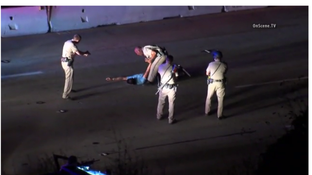 A man reported to match the description of a serial killer linked to seven Arizona deaths was taken into custody today in Corona following a pursuit and subsequent standoff with authorities.