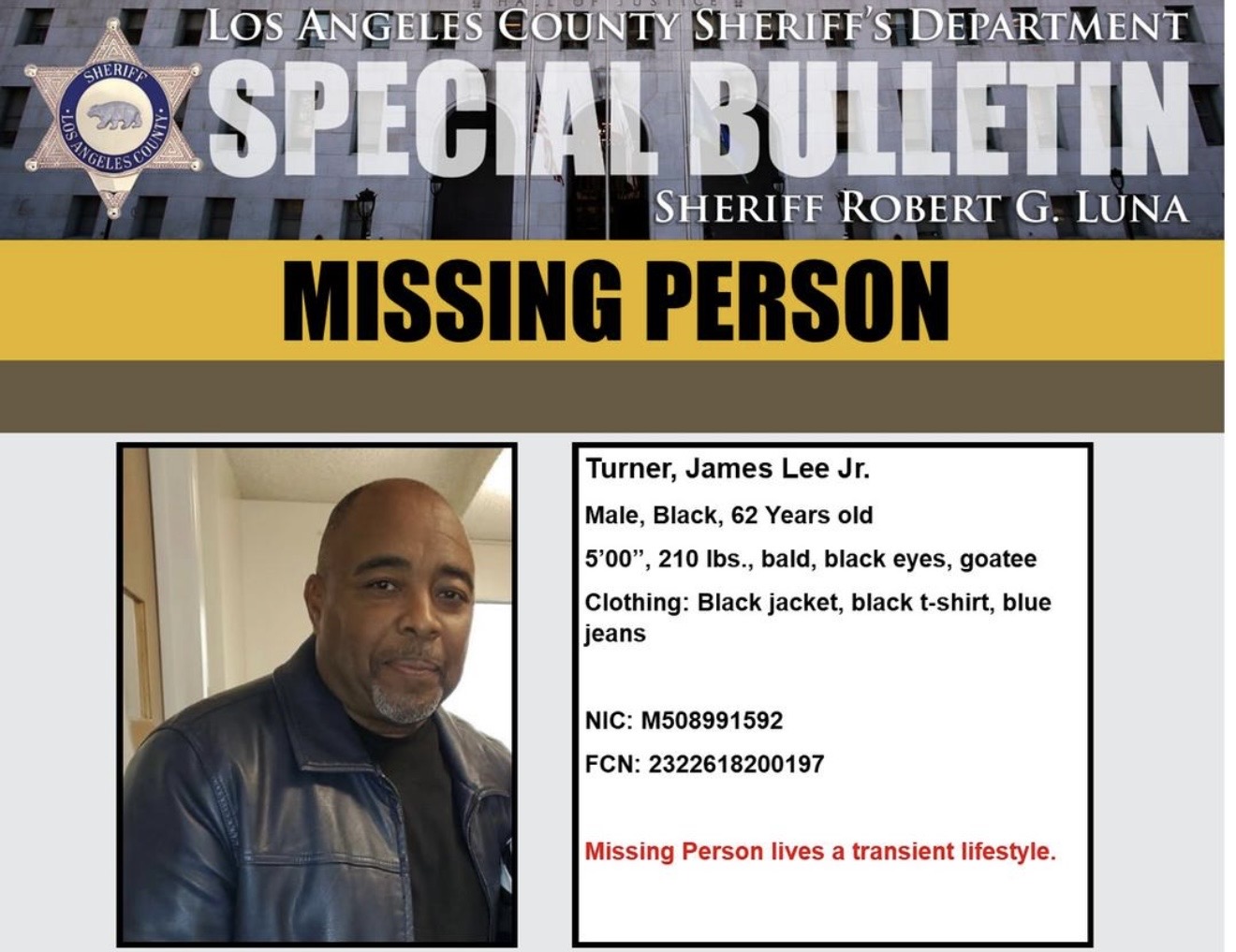 Transitory Window LASD Searches for Missing 62-Year-Old Transient Man in Lakewood ...